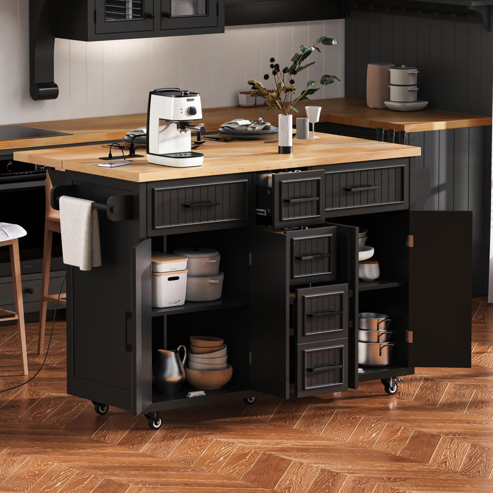 56.5" Rolling Kitchen Island with Charging - TimberFlare