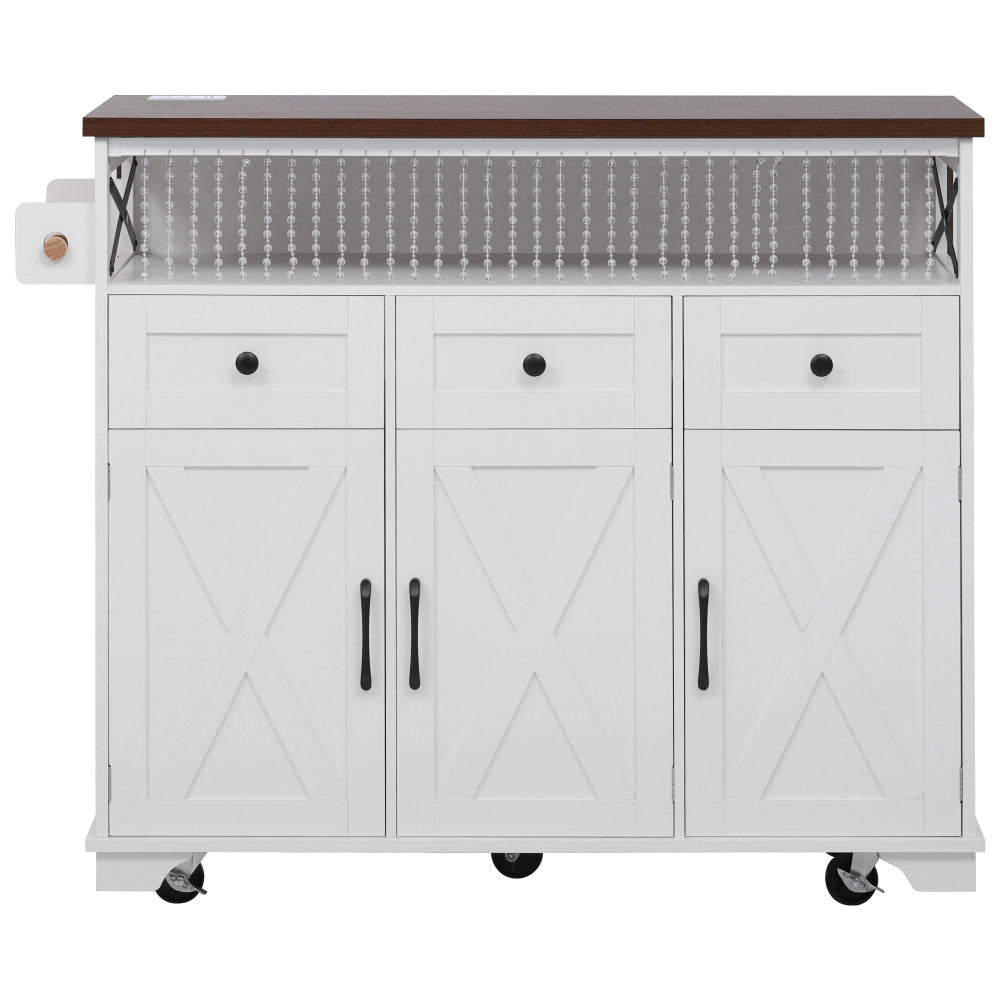 46.5 Rolling Kitchen Island with Drop Leaf & Charging - TimberFlare