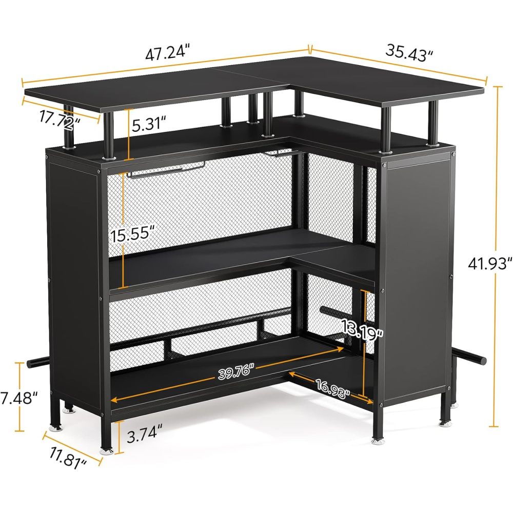 48-Inch Industrial L-Shaped Corner Bar Table - TimberFlare
