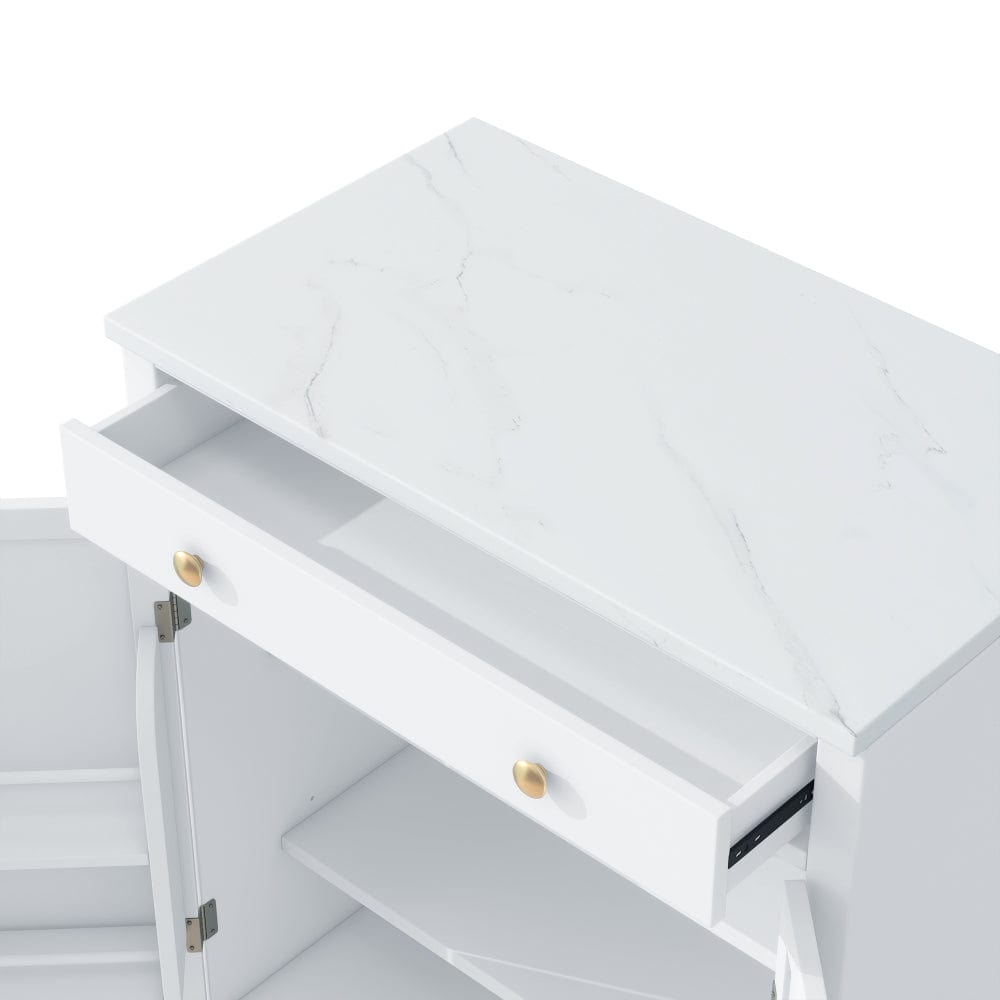 Modern Sideboard Cabinet with Faux Marble Top & Gold Accents - TimberFlare