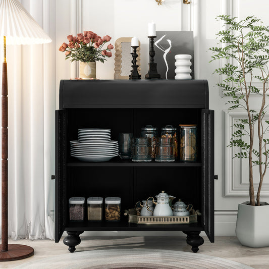 Black Steel Sideboard Cabinet with Turned Legs & Coffee Bar Storage - TimberFlare