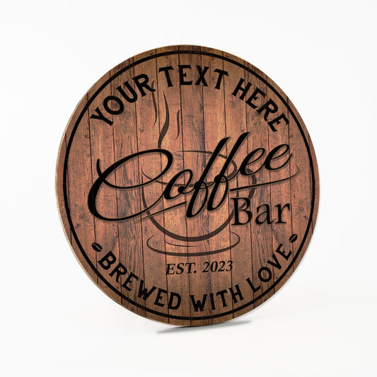 TimberFlare Personalized Round Coffee Bar Sign - TimberFlare