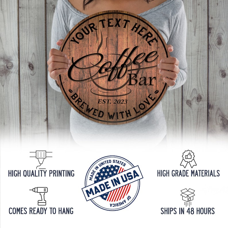TimberFlare Personalized Round Coffee Bar Sign - TimberFlare