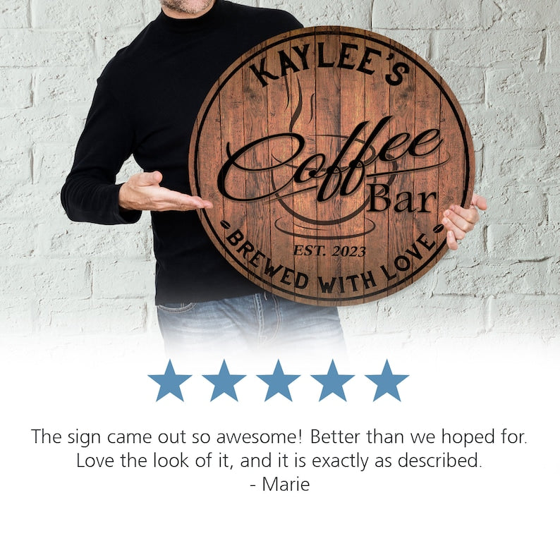 TimberFlare Personalized Round Coffee Bar Sign - TimberFlare