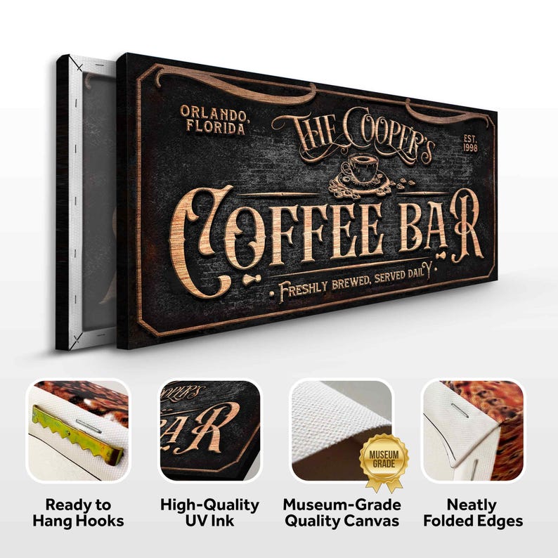 TimberFlare Faux Carved Wood Coffee Bar Canvas - TimberFlare