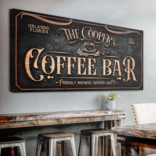 TimberFlare Faux Carved Wood Coffee Bar Canvas - TimberFlare