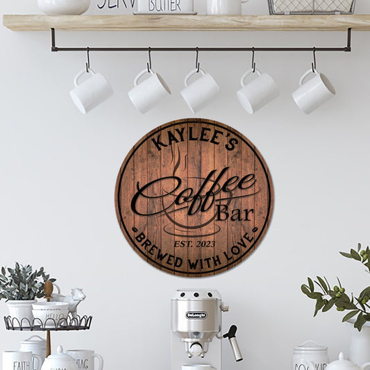 TimberFlare Personalized Round Coffee Bar Sign - TimberFlare