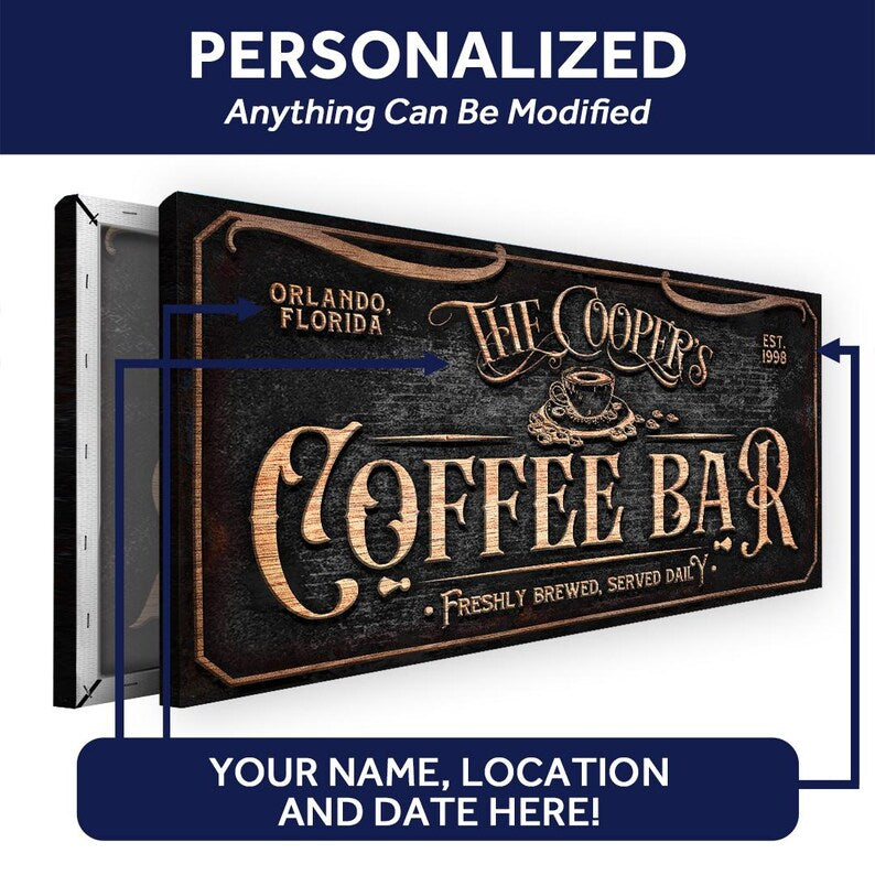 TimberFlare Faux Carved Wood Coffee Bar Canvas - TimberFlare