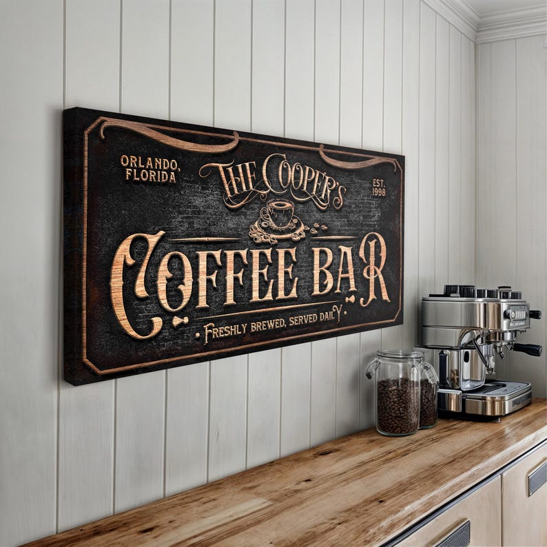 TimberFlare Faux Carved Wood Coffee Bar Canvas - TimberFlare