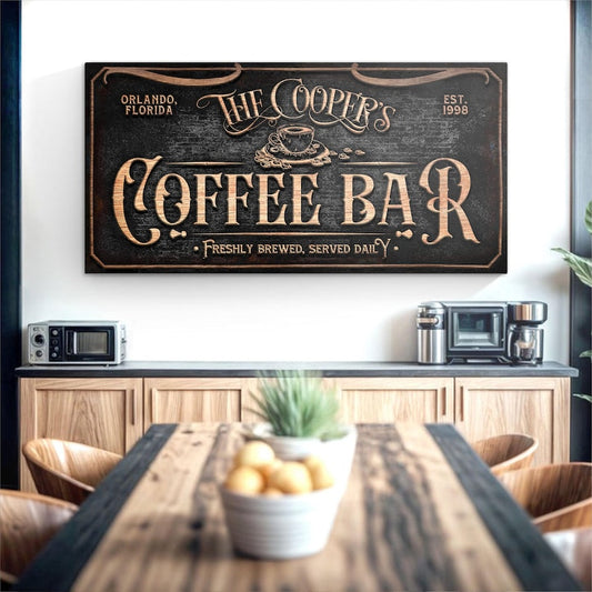 TimberFlare Faux Carved Wood Coffee Bar Canvas - TimberFlare