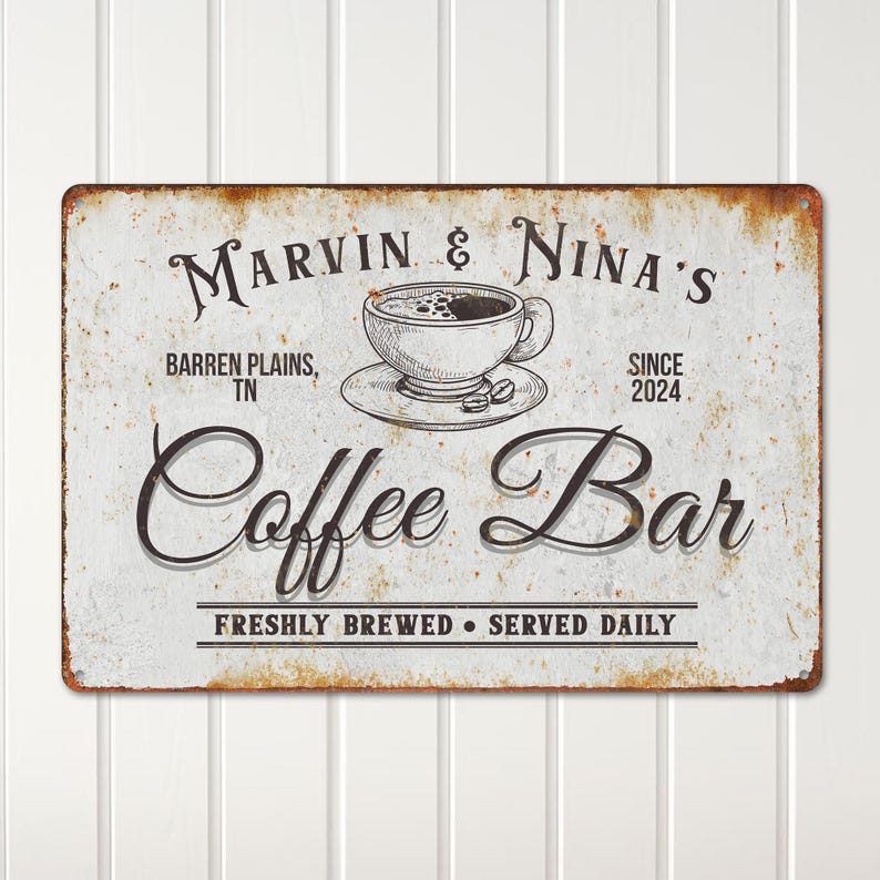TimberFlare Personalized Vintage Coffee Bar Sign - TimberFlare