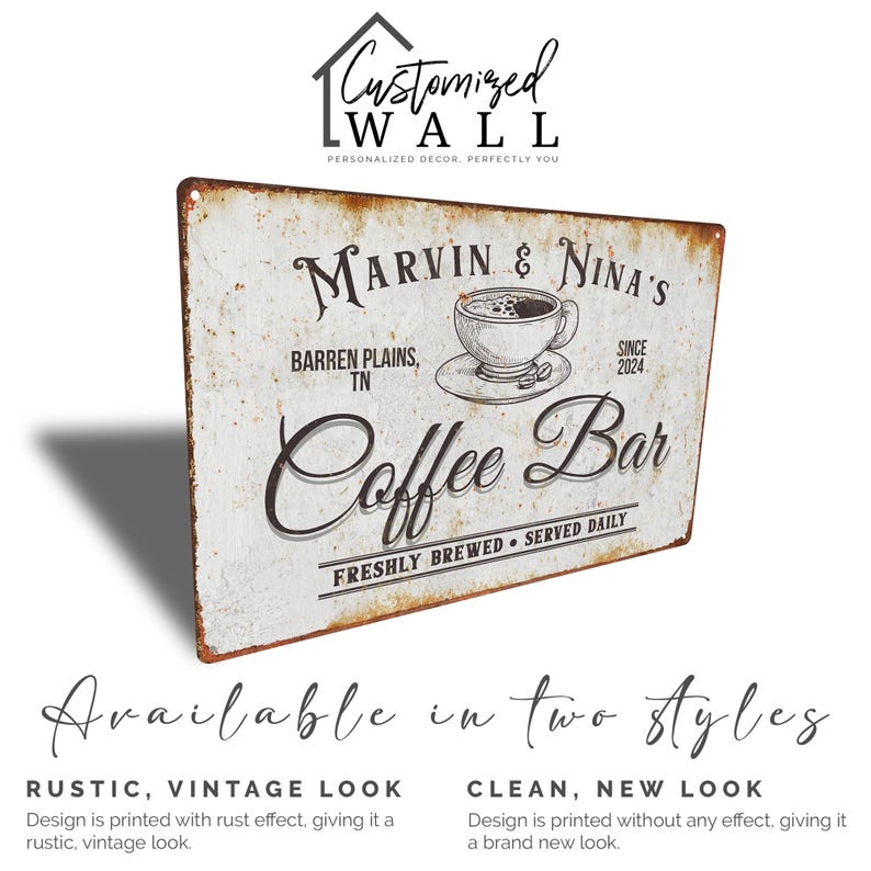TimberFlare Personalized Vintage Coffee Bar Sign - TimberFlare