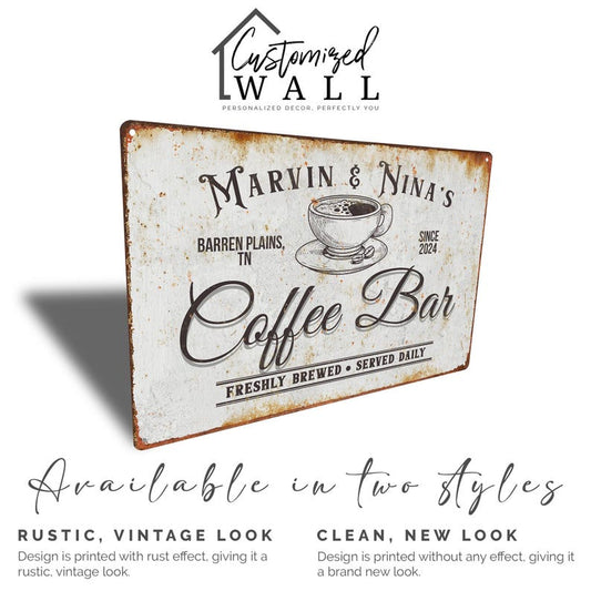 TimberFlare Personalized Vintage Coffee Bar Sign - TimberFlare
