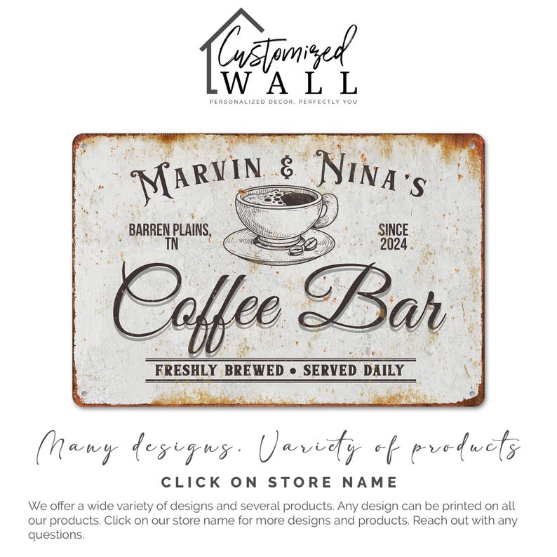 TimberFlare Personalized Vintage Coffee Bar Sign - TimberFlare