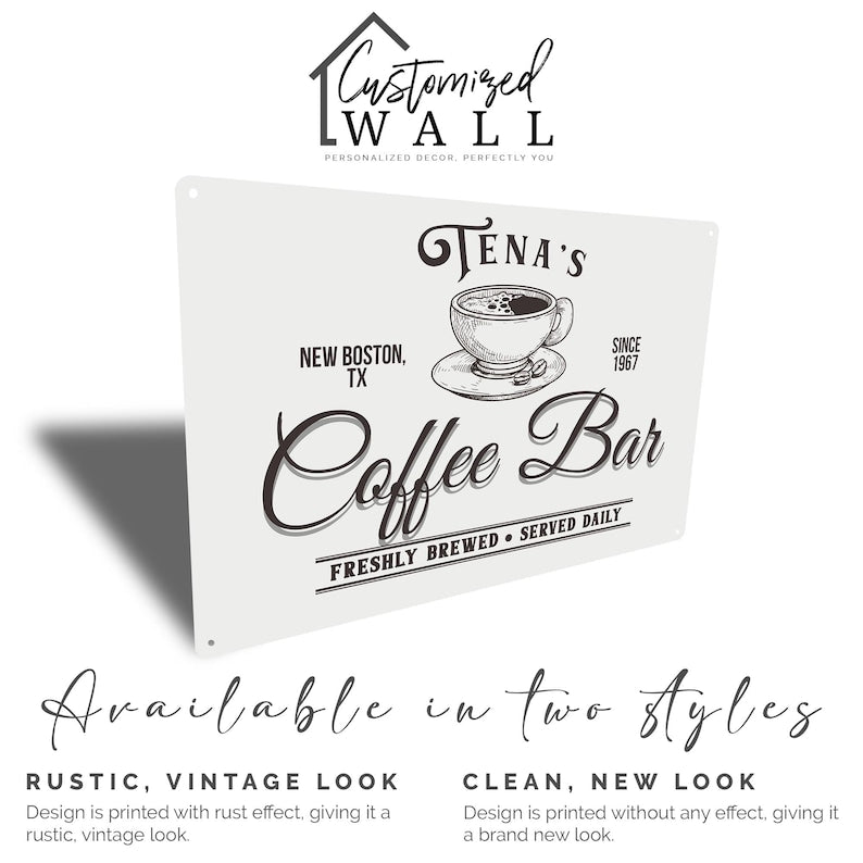 TimberFlare Personalized Vintage Coffee Bar Sign - TimberFlare