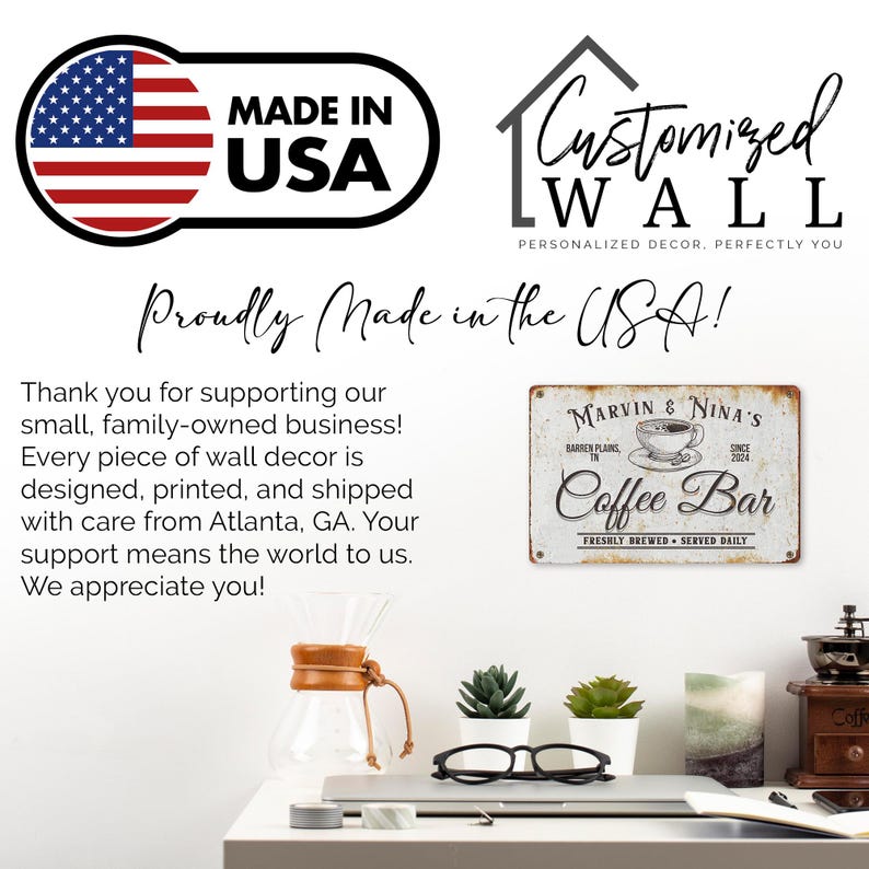 TimberFlare Personalized Vintage Coffee Bar Sign - TimberFlare