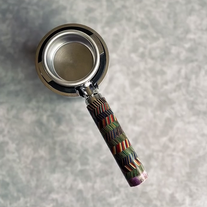 Cinder Arc Artisan Bottomless Portafilter wood, resin, or metal material detail close-up