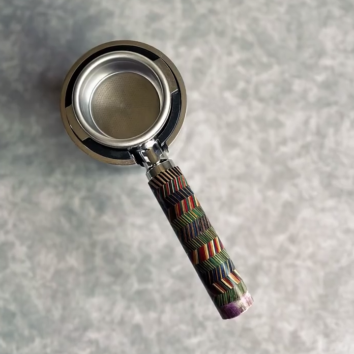Harbor Trace Artisan Bottomless Portafilter wood, resin, or metal material detail close-up