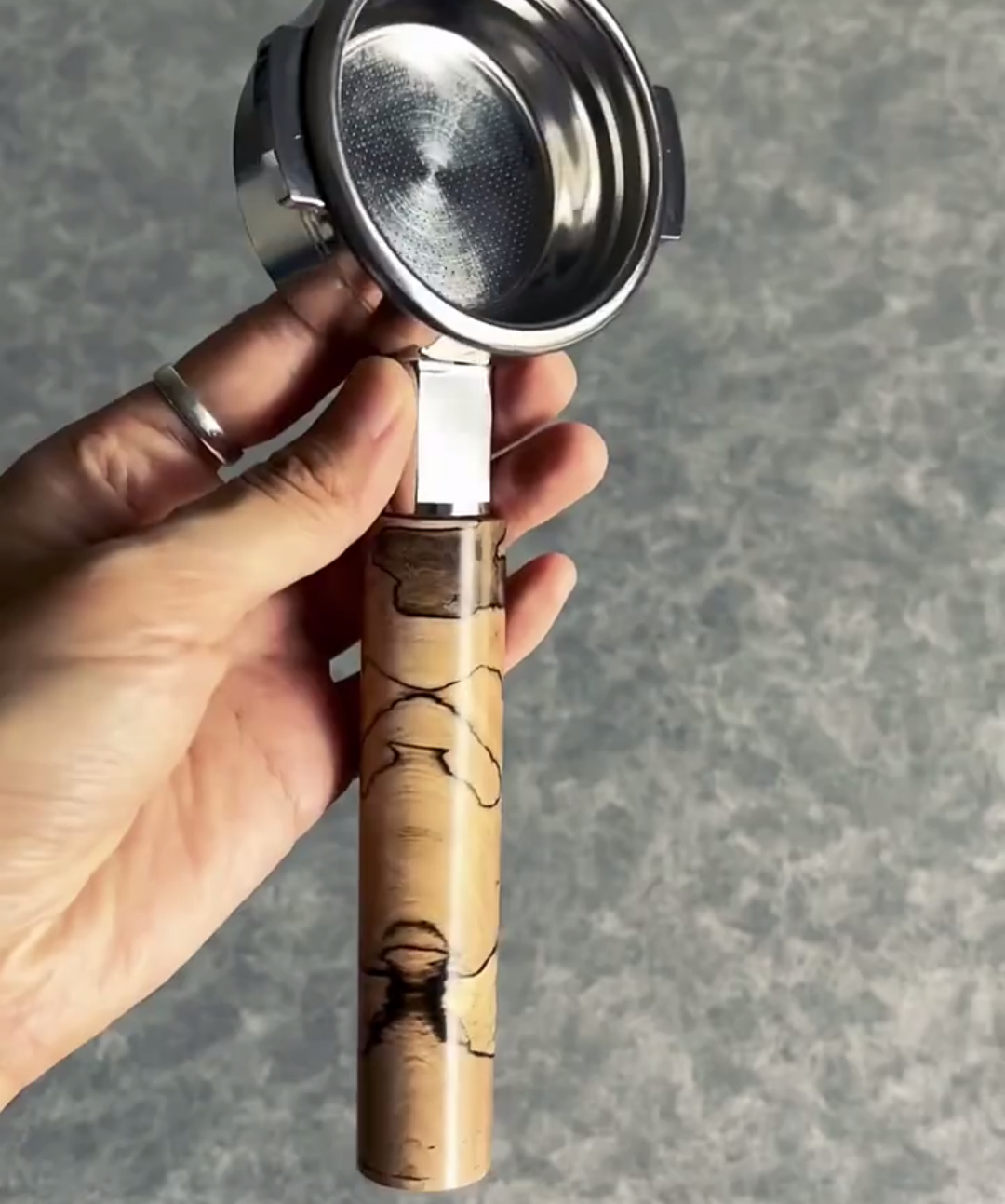Earthen Map Artisan Bottomless Portafilter alternate angle 7 for compatible espresso machine