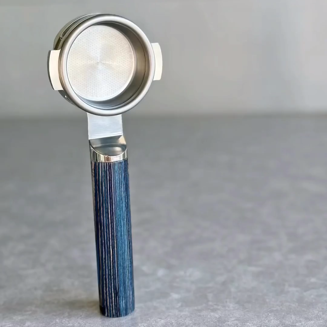Midnight Stripe Artisan Bottomless Portafilter alternate angle 5 for compatible espresso machine