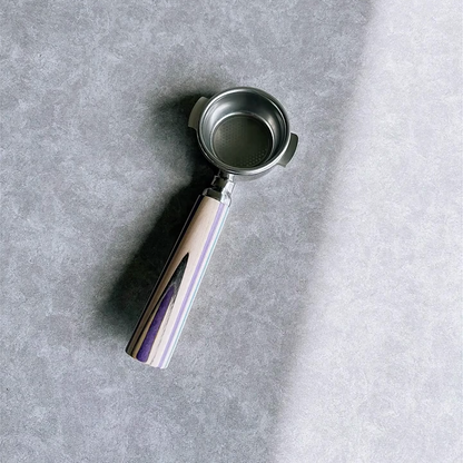 Purple Stripe Artisan Bottomless Portafilter espresso extraction scene
