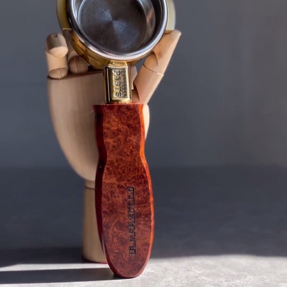 Slate Bloom Artisan Bottomless Portafilter wood, resin, or metal material detail close-up