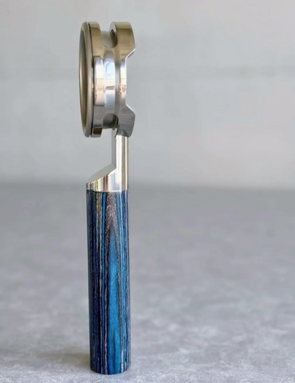 Linear Indigo Artisan Bottomless Portafilter alternate angle 8 for La Marzocco