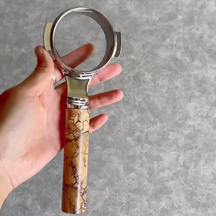 Spalted Maple Artisan Bottomless Portafilter wood, resin, or metal material detail close-up
