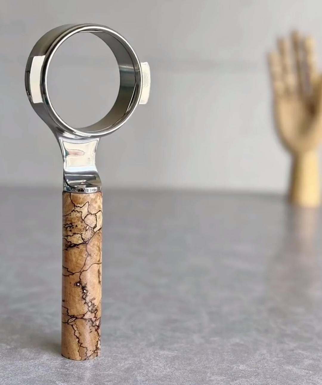 Spalted Maple Artisan Bottomless Portafilter paired with La Marzocco espresso machine setup