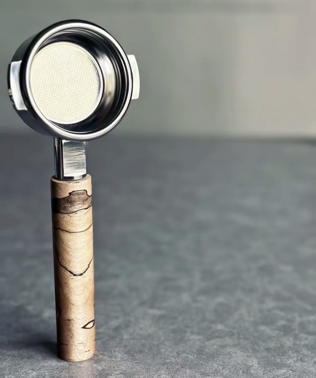 Spalted Maple Artisan Bottomless Portafilter alternate angle 10 for La Marzocco