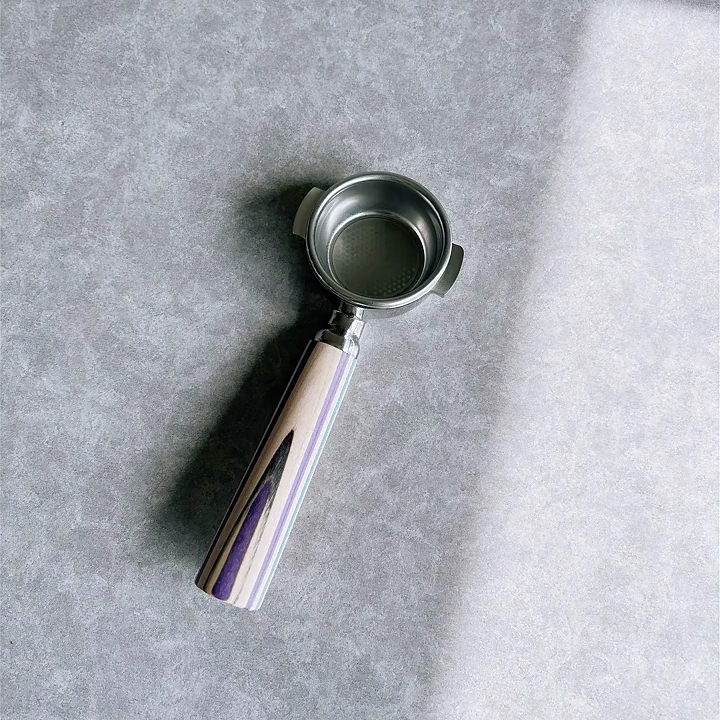 Amethyst Stripe Artisan Bottomless Portafilter alternate angle 9 for compatible espresso machine
