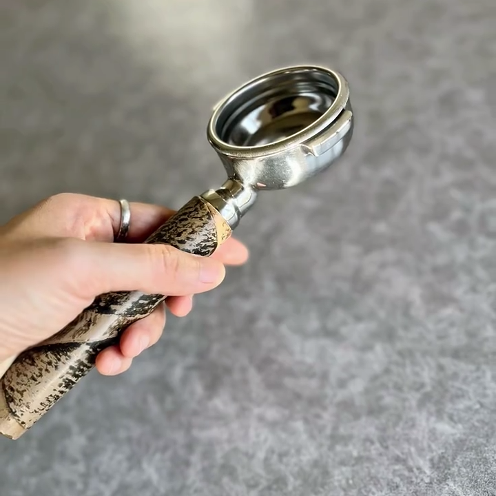 Fossilized Bone Artisan Bottomless Portafilter alternate angle 9 for La Marzocco