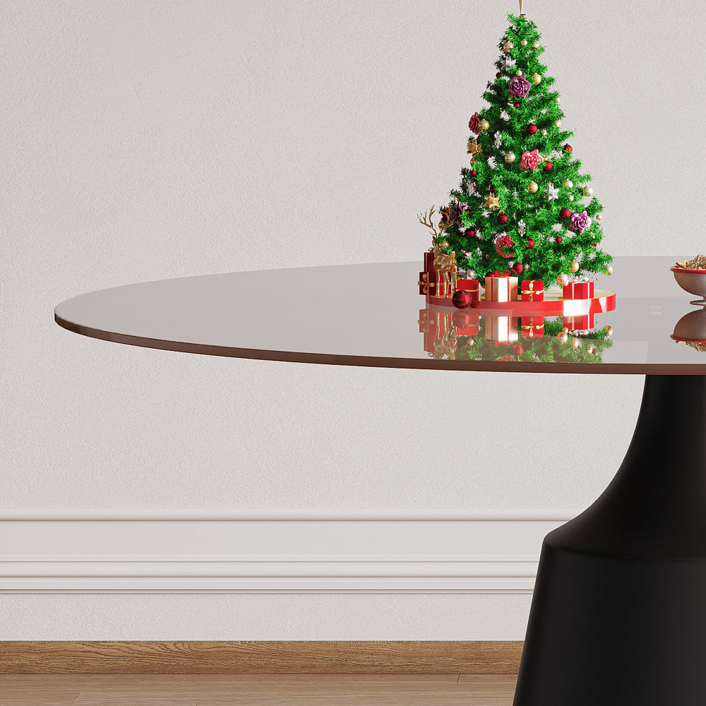 35-Inch Dining Table Set Round Black Glass Table with 4 Gray Ergonomic Chairs