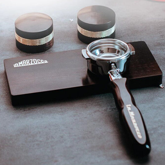 100% Handmade Exotic Wood Bottomless Portafilter for La Marzocco 58mm | Ebony & Red Sandalwood