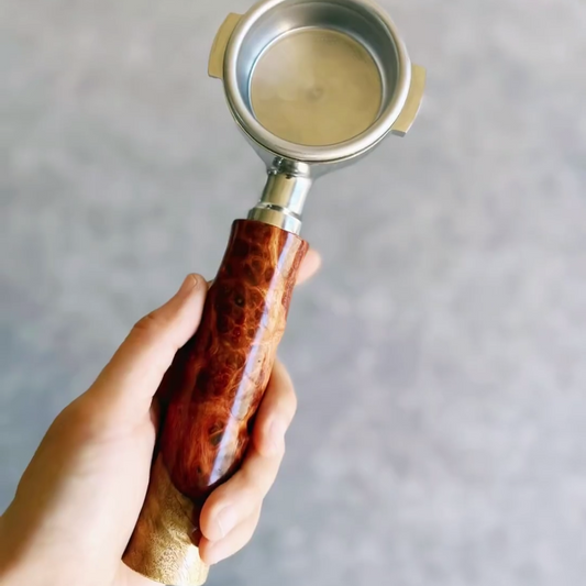 Amber Swirl Burl Artisan Bottomless Portafilter | Breville 54mm/58mm