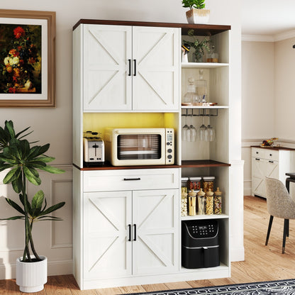 Farmhouse Pantry Hutch with Power Station & RGB Lighting - TimberFlare