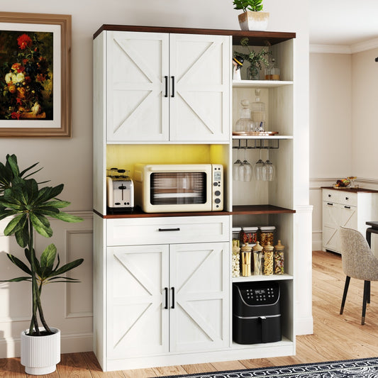 Farmhouse Pantry Hutch with Power Station & RGB Lighting - TimberFlare