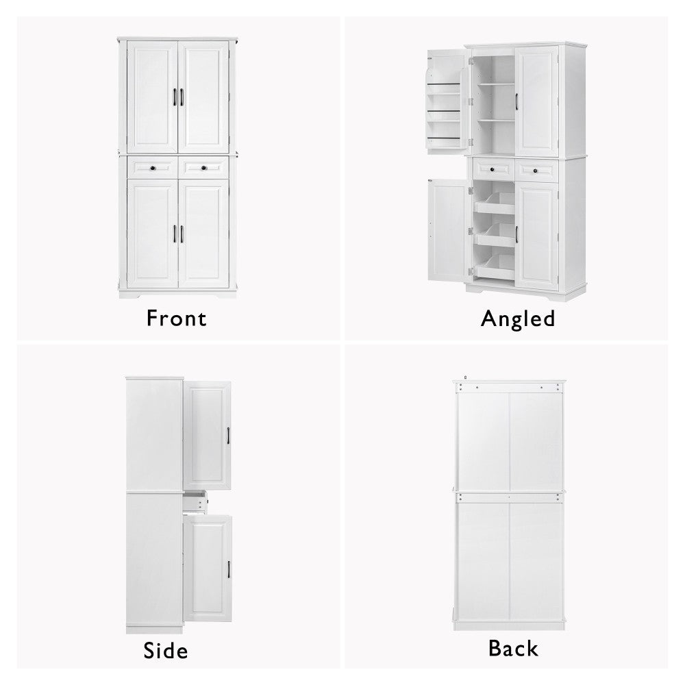 Textured White Pantry Cabinet with Pull-Out Shelves - TimberFlare