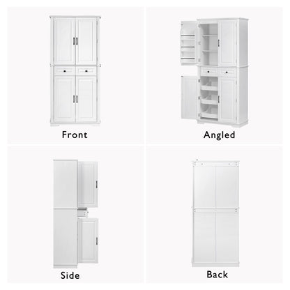 Textured White Pantry Cabinet with Pull-Out Shelves - TimberFlare