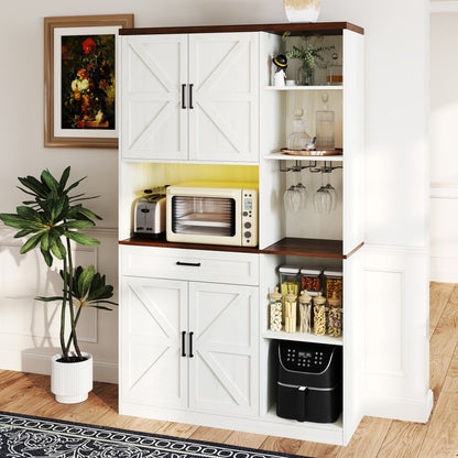 Farmhouse Pantry Hutch with Power Station & RGB Lighting - TimberFlare