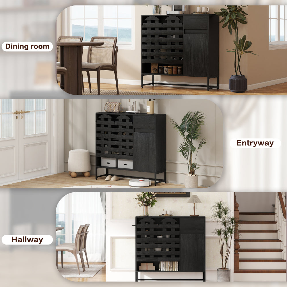 Farmhouse Woven Door Coffee Bar Cabinet - TimberFlare
