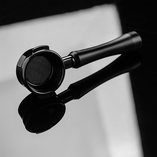 The "Obsidian" Aerospace Aluminum Bottomless Portafilter for compatible espresso machine