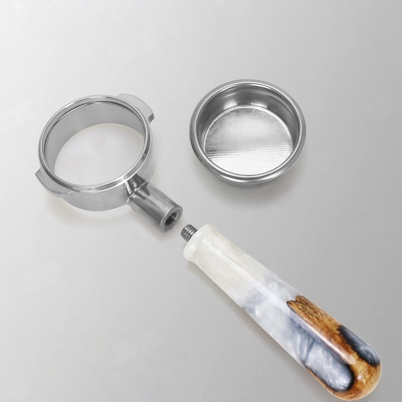 1-of-1 Artisan Hybrid Burl & Resin Bottomless Portafilter espresso extraction scene