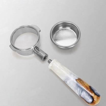 1-of-1 Artisan Hybrid Burl & Resin Bottomless Portafilter espresso extraction scene