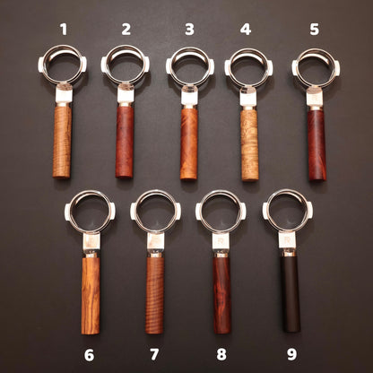 Numbered lineup of the nine Bespoke hardwood handle options