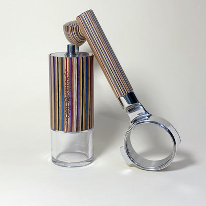 Rainbow-wood Bottomless Portafilter + Hand Grinder | La Marzocco 58mm