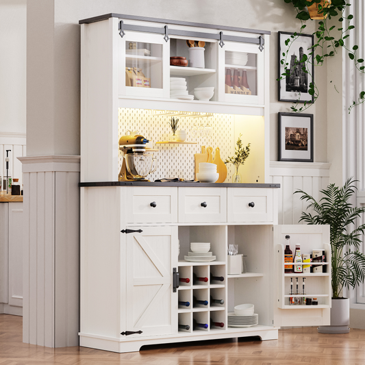 White Oak Smart Farmhouse Hutch with Power Station & Pegboard - TimberFlare