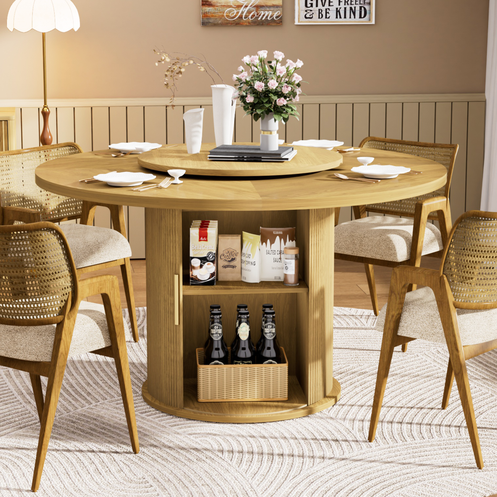55" Round Storage Base Dining Table - TimberFlare