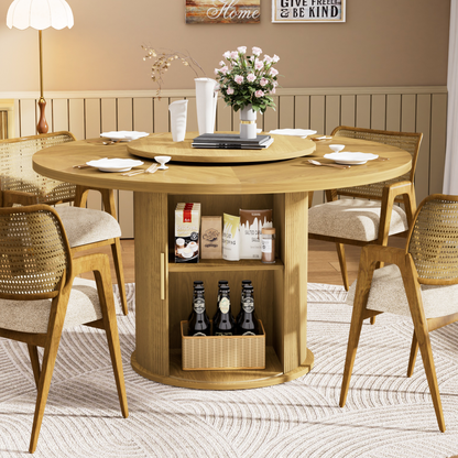 55" Round Storage Base Dining Table - TimberFlare