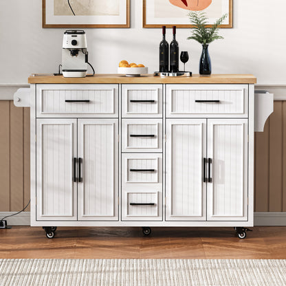 56.5" Rolling Kitchen Island with Charging - TimberFlare